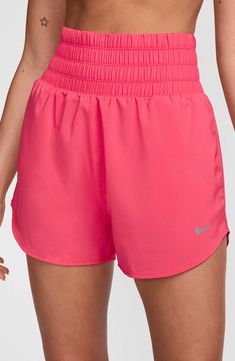 Gear up for your run with these lightweight high-waisted shorts constructed from moisture-wicking fabric and designed with brief lining for extra support. 3" inseam; 26" leg opening; 13 1/2" front rise; 17" back rise (size Medium) Elastic waist Side-seam pockets Dri-FIT moisture-wicking technology Brief liner 100% polyester Machine wash, tumble dry Imported Functional Bottoms With Built-in Shorts For Marathon, Moisture-wicking Stretch Athletic Shorts For Marathon, Stretch Moisture-wicking Athletic Shorts For Marathon, Nike Sporty High-waisted Athletic Shorts, Stretch Activewear Shorts For Running, Running Activewear With Elastic Waistband Shorts, Short Activewear For Running With Elastic Waistband, Short Running Activewear With Elastic Waistband, Athletic Shorts With Elastic Waistband For Errands