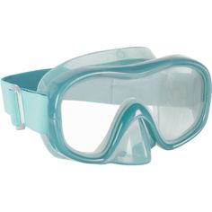 a pair of swimming goggles with clear lenses on the top and bottom half of it