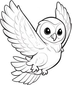 an owl flying with its wings spread