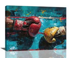 a painting of two boxing gloves hanging on a wall