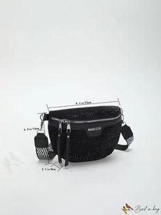 BirdinBag - Chic Rhinestone Waist Bag for Stylish Decoration Punk Bag, Style Punk, Waist Bag, Sling Bag, Zipper, Fabric, Pattern, Black, Color