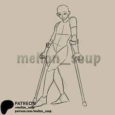 a drawing of a person with crutches