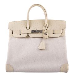 Hermès HAC Birkin 32 Parchment Ostrich and Toile with Brushed Palladiu – JaneFinds Cargo Birkin, Expensive Bag, Rider Boots, Toile Fabric, Ostrich Leather, Bag Light, Hermes Bags, Market Bag, Black Box