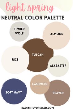 Neutral Wardrobe Colors: 12 Palettes of Neutral Colors Spring Neutral Color Palette, Warm Spring Palette, Warm Spring Color Palette