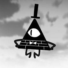 a black and white image of a triangle with an eye on it's face