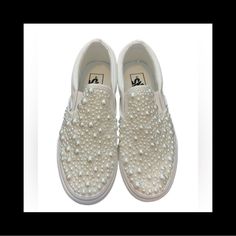 Welcome, Mixed Pearls Vans Sneakers, Strong And Permanent Design With Pearls, Vans New With Box Women’s Sizes In Usa Sizing Choose Any Colour From The Chart Add To Bundle To Discuss Colour Changes Or Mixes If You Have Any Questions Please Comment! White Sneakers For Summer Parties, White Slip-on Sneakers For Party, White Slip-on Party Sneakers, White Party Sneakers For Summer, Rhinestone Vans, Pearl Vans, Pearl Sneakers, Wedding Vans, White Slip On Vans