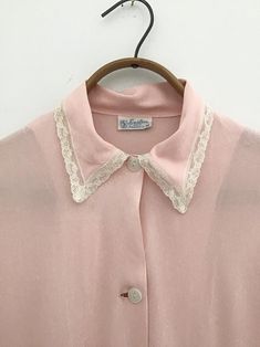 1960s Easton Pink Nylon Top | Etsy Vintage Pink Blouse With Peter Pan Collar, Vintage Short Sleeve Blouse With Lace Collar, Vintage Pink Blouse For Daywear, Pink Vintage Blouse For Daywear, Pink Tops With Lace Collar For Daywear, Retro Short Sleeve Blouse With Lace Trim, Pink Blouse With Lace Collar For Daywear, Collared Pink Blouse For Daywear, Pink Short Sleeve Blouse With Lace Trim