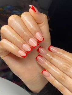 2023 Red Nails, Short Classy Nails, Red Tip Nails, Short Red Nails, Quartz Nails, Red Gel Nails, Nail Designs Ideas, Hello Nails, Red Acrylic Nails