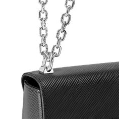 LOUIS VUITTON® - Twist Mm - Black Lv Twist, Louis Vuitton Sac, Louis Vuitton Official, Louis Vuitton Twist, Black Leather Handbags, New Classic, Chain Bags, Luxury Handbags, Chain Strap