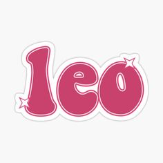 the word leo written in pink on a white background sticker with stars around it