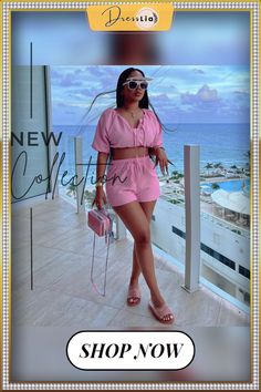 Short Puff Sleeve Crop Top Shorts Two Piece Set Crop Top Shorts, 2 Piece Sets, Short Puff Sleeve, Puff Sleeve Crop Top, Crop Top And Shorts, Short Suit, Two Piece Sets, Two Piece Set, Women's Summer Fashion