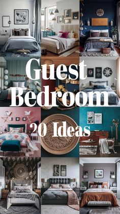 a collage of photos with the words guest bedroom 20 ideas