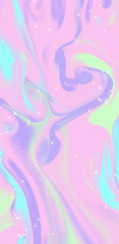 an abstract painting in pink, blue and green colors with stars on the bottom right corner