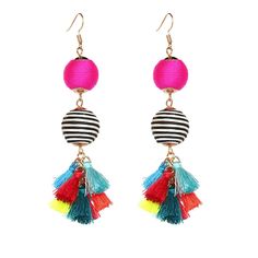 PRICES MAY VARY. This swinging tassel earrings feature an embellished，Thread Wrapped Balls Dangle Earrings Lantern Ball Tassel Cute Drop Earrings. Handmade thread balls colorful tassel earrings,delicately designed meet your different needs and make you more attractive Thread material： these bohemian earrings are made of thread balls, which is a popular element, and this kind of material is very durable, so you can use them longer and needn't worry about being broken easily This is a pair of beau Tassel Drop Earrings, Colorful Earrings, Fancy Pants, Tassel Fringe, Colorful Boho, Acrylic Earrings, Fringe Earrings, Ethnic Jewelry, Geometric Earrings