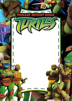 teenage mutant ninjas are standing in front of a white sign with the words turtles on it