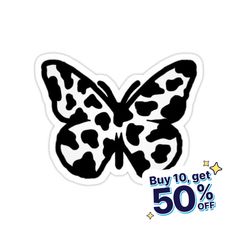 a black and white butterfly sticker with the words buy 10 get 50 % off