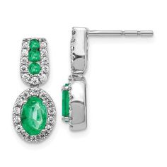 14KT White Gold .92 CTW Emerald & .30 CTW Diamond Halo Drop Earrings Emerald Diamond Earrings, Emerald Earrings Drop, Emerald Green Earrings, Green Gems, White Gold Earrings, Birthstone Earring, Emerald Earrings, Stunning Earrings, Green Emerald