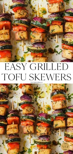 grilled tofu skewers with vegetables and herbs