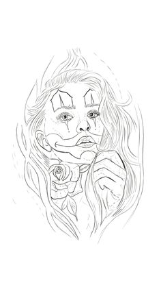 a drawing of a woman holding a rose in her hand and looking at the camera