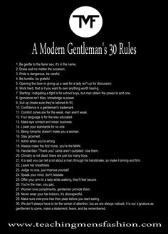 a black and white poster with the words'a modern gentleman's 30 rules