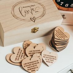 wooden heart coasters in a box with the saying i love you because you have someone else