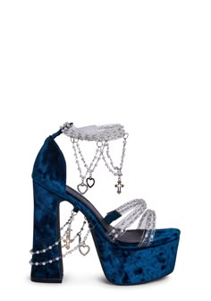 Free, fast shipping on Holy Revelation Platform Heels - Sapphire at Dolls Kill, an online boutique for kawaii fashion. Shop our exclusive collection of Sugar Thrillz clothing, shoes, and accessories here. Blue Heels