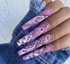 Gangster Nails Designs, Oldies Nails, Bandana Nails, Drip Nails, Edgy Nails, Nice Nails, Cute Acrylic Nail Designs, Dope Nail Designs, Crazy Nails