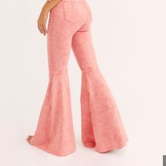 New Tagged Lightweight Soft Denim! Super Flare Spring High Waist Stretch Flare Jeans, Trendy Flare Jeans For Spring, Casual Pink Denim Flare Jeans, Chic Stretch Flare Jeans For Spring, Pink Cotton Flare Jeans For Fall, Spring Washed Flare Bottoms, Pink High Rise Flare Jeans Casual Style, Casual High Rise Pink Flare Jeans, Pink Wide Leg Jeans For Fall