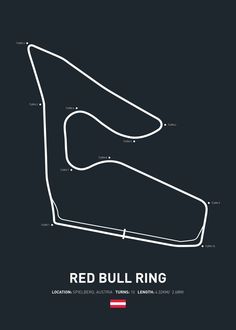 the red bull ring is shown in black and white, with an arrow pointing up to it