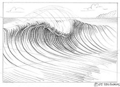 a pencil drawing of a wave in the ocean