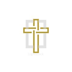 a cross that is in the middle of a white and gold background with words lightstock