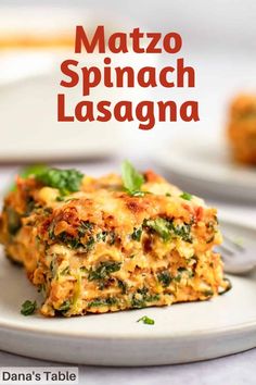 a close up of a plate of food with broccoli and spinach lasagna