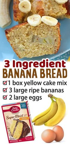 three ingredient banana bread recipe on a blue plate