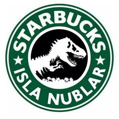 the logo for starbucks with a t - shirt that says,'jurassic coffee '