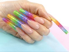 Rainbow Nails Acrylic, Amber Nails, Xxl Nails, Rainbow Stuff, Nail Pics, Fall Acrylic, Cute Nail Colors