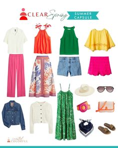 Bright Spring Outfits Capsule Wardrobe, Clear Bright Spring, Light Spring Palette, Preppy Mom, Created Colorful, Style Analysis, Colorful Wardrobe