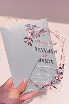 Dusty Blue Acrylic Wedding Invitations with Gray and Yellow Floral CA018 By Claritynco Affordable Wedding Invitations, Wedding Invitations Online