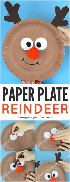 paper plate reindeer craft for kids with instructions to make the nose and antlers on it