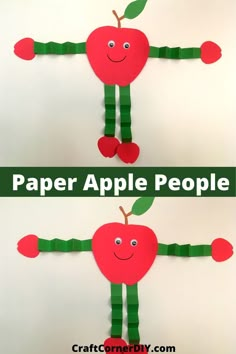 an apple made out of paper with arms and legs