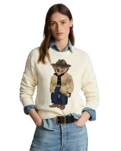 Ralph Lauren Polo Bear Cotton Crewneck Sweater Ralph Lauren Polo Bear, Estilo Preppy, Cable Knit Jumper, Polo Bear, Ralph Lauren Long Sleeve, Ralph Lauren Sweater, Short En Jean, Ralph Lauren Polo, Wool Blend Sweater