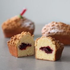 several pieces of cake sitting next to each other