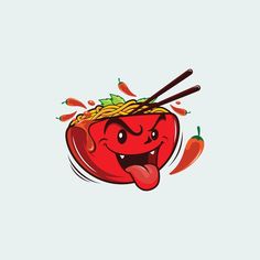 a red pepper with chopsticks sticking out of it's head and smiling