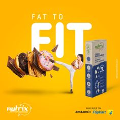 an advertisement for nutrix featuring a woman kicking a doughnut in the air