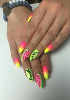 Watermelon Nail Designs, Spring Nail Art, Summer Acrylic Nails