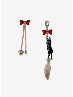 Studio Ghibli Kiki's Delivery Service Jiji & Broom Mismatch Earring Set Studio Ghibli Jewelry, Ghibli Jewelry, Studio Ghibli Kiki's Delivery Service, Ghibli Kiki's Delivery Service, Kiki Delivery, Anime Jewelry, Kiki's Delivery Service, Mismatched Earrings, Keep Smiling