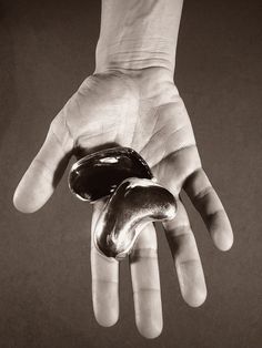 black and white photograph of a person's hand holding a doughnut