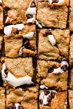 chocolate chip cookie bars with marshmallows on top