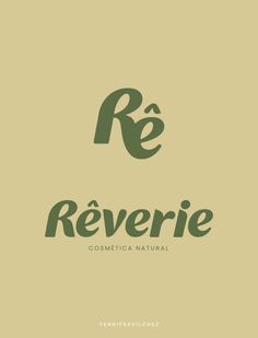 the logo for reverie cosmetics is shown in green and beige colors, with an image of