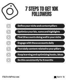 the steps to get 10k followers info sheet with text on top and below it