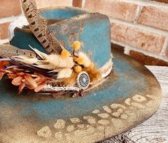 Handmade Cowgirl Hat, Distressed Bohemian Hat For Festivals, Handmade Country Style Top Hat For Country Events, Rustic Brimmed Hat For Festivals, Rustic Brimmed Festival Hat, Bohemian Distressed Fedora Hat, Rustic Distressed Hat For Festival, Bohemian Distressed Hat For Rodeo, Bohemian Distressed Hat With Curved Brim